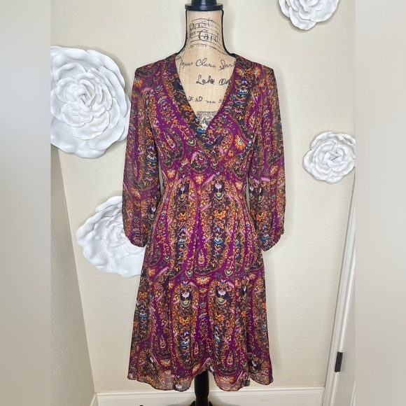 Jessica Simpson Brown & Purple Floral Size 6 High Low Dress - Picture 2 of 13
